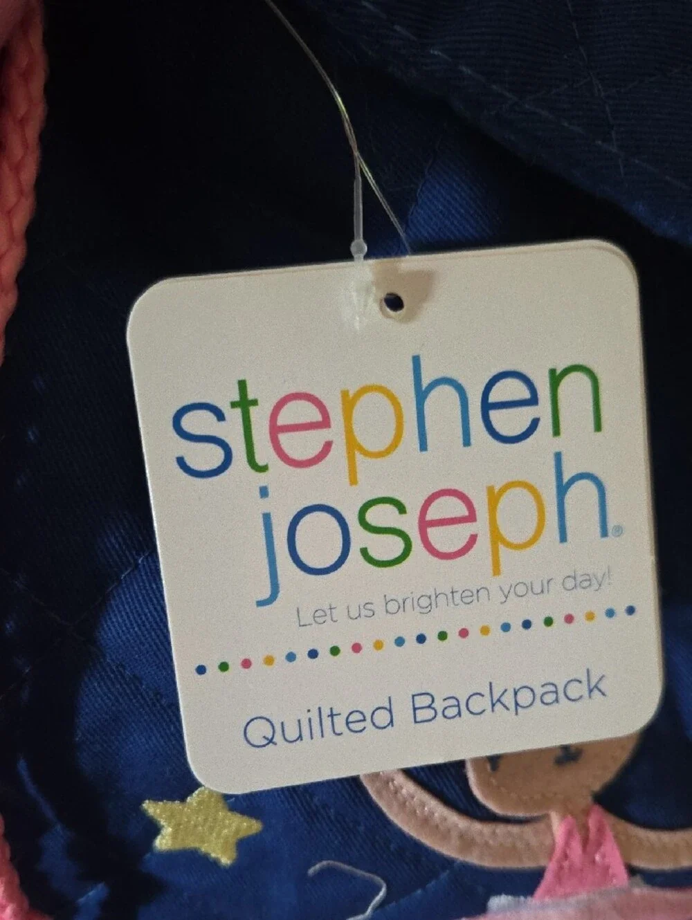 Stephen Joseph Navy & Pink Quilted Kids Backpack with Ballerina Embroidery